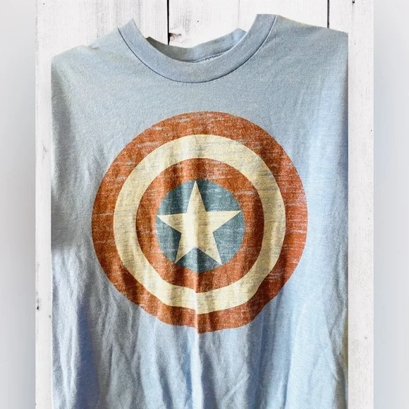 Marvel Kids Captain America T-Shirt Youth Medium Short Sleeve Graphic Blue - Picture 3 of 4